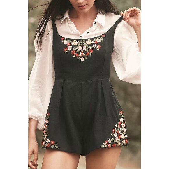 Anthropologie Pants - Anthropologie Maeve Long-Sleeve Embroidered Twofer Romper Size 2 NWT